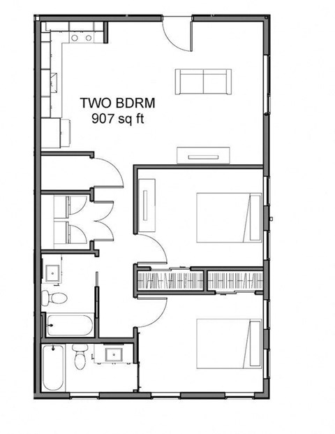 New Page West  Two Bedroom Two Bath 907 SQF